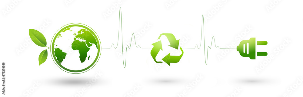 Renewable energy concept, recycling symbol, clean energy and sustainable development isolated on white background, illustration
