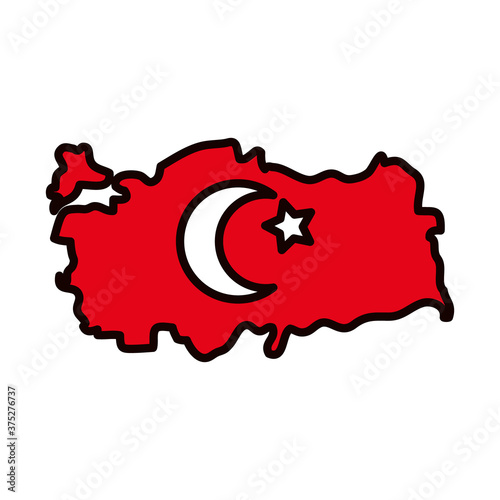 map of turkey with flag design, line and fill style