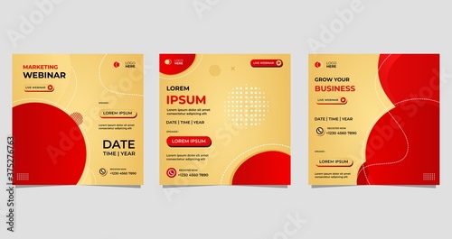 Social media post template, Business webinar. Collection of webinar vector graphics, cream and red background