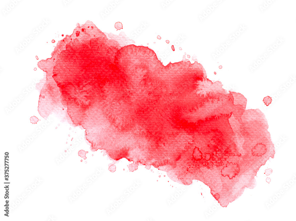 red watercolor splashes of paint on white paper.