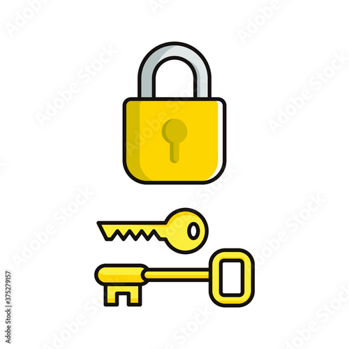 locked and key cartoon illustration object design vector