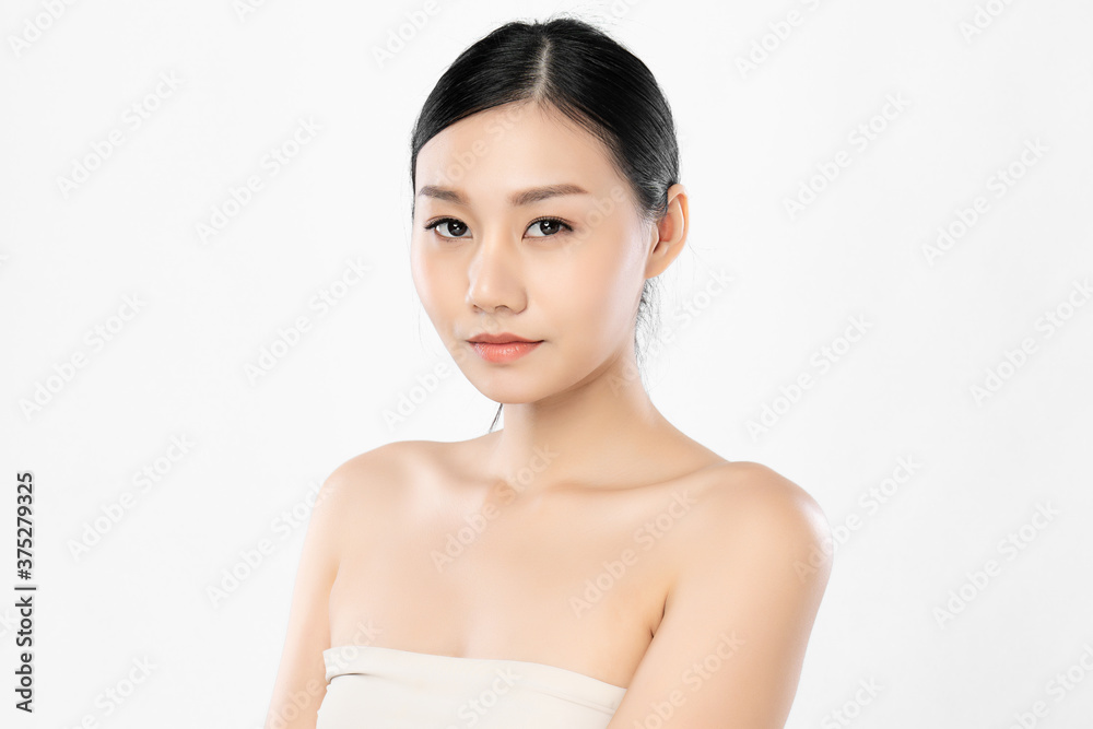 Beautiful Young asian Woman with Clean Fresh Skin, on white background, Face care, Facial treatment, Cosmetology, beauty and spa, Asian women portrait Beautiful Young asian Woman with Clean Fresh Skin, on white background, Face care, Facial treatment, Cosmetology, beauty and spa, Asian women portrait