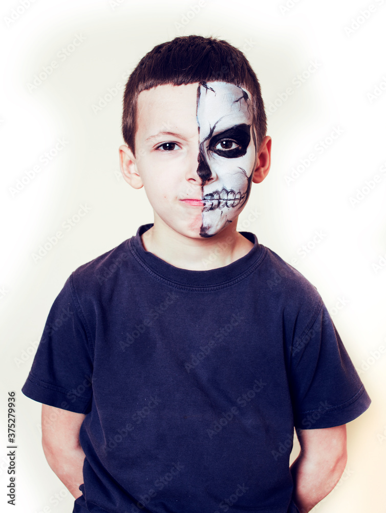 little cute boy with facepaint like skeleton to celebrate halloween, lifestyle people concept, children on holiday little cute boy with facepaint like skeleton to celebrate halloween, lifestyle people concept, children on holiday