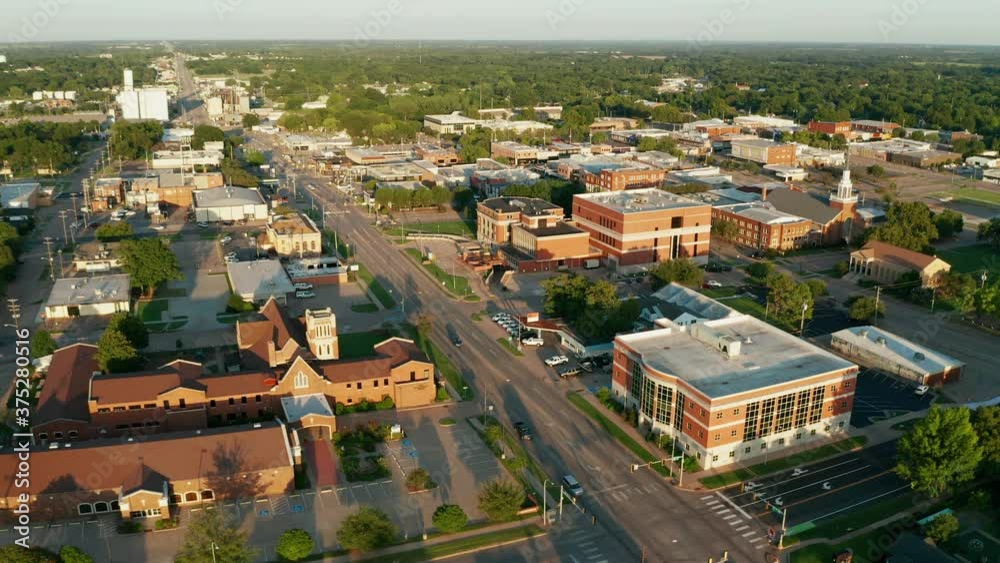 Over OSU Stillwater Oklahoma OK Downtown 4k UHD