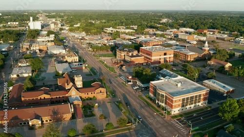 Over OSU Stillwater Oklahoma OK Downtown 4k UHD