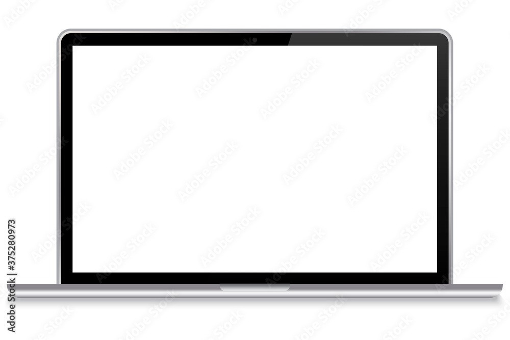Laptop with a white screen. Blank screen pc mockup. Modern laptop. Vector illustration. Stock image.