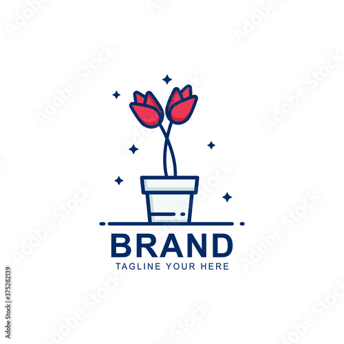 vector illustration of flower in pot. potted flower logo.