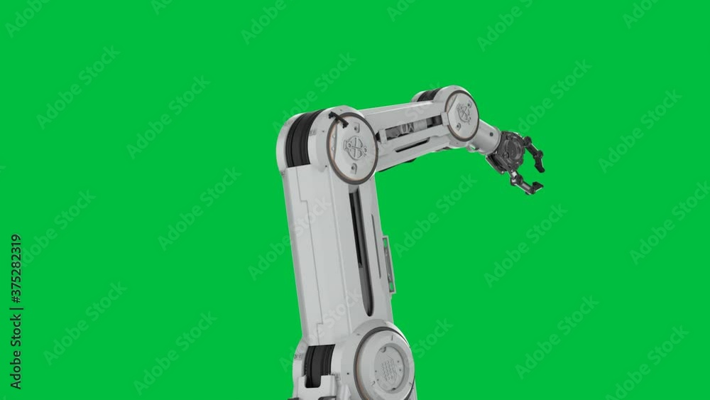 3d rendering robotic arm isolated on green screen background 4k footage