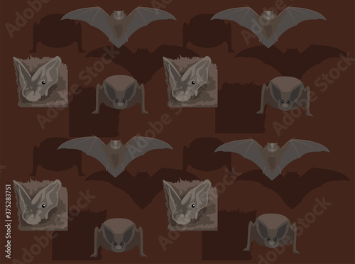 Barbastelle Bat Cartoon Vector Illustration Seamless Background-01