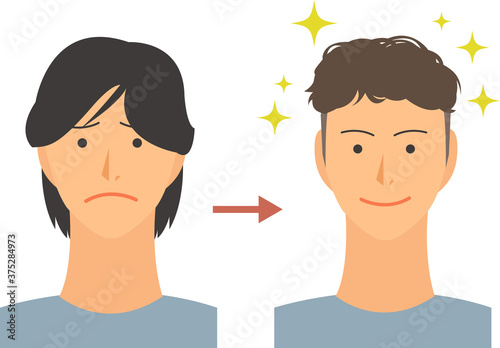 髪の毛を短くカットしてイメチェンした男性のベクターイラスト　ツーブロック