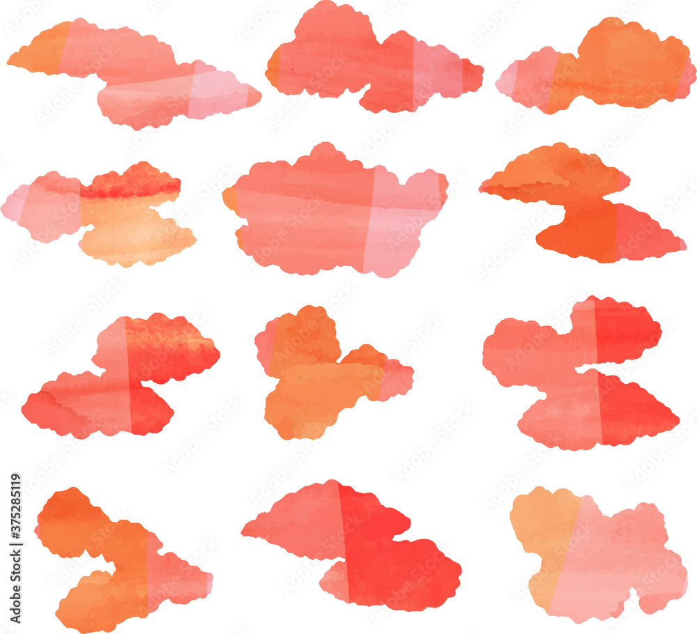 Warm Watercolor Japanese clouds connected to each other set