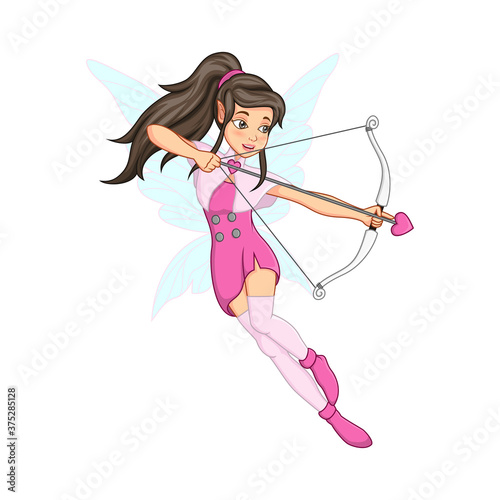 Cartoon little angel girl with bow and love arrow