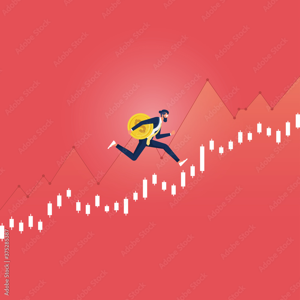 Businessman running on growing graph-Business financial growth concept, Businessman running up arrow which is growing in revenue and profits of company Businessman running on growing graph-Business financial growth concept, Businessman running up arrow which is growing in revenue and profits of company