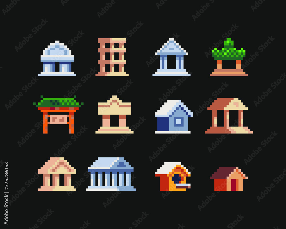 Vetor do Stock: Building tiny 8-bit pixel art icons set. Design for ...