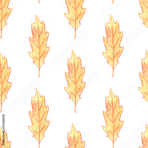 Seamless pattern of brown watercolor oak leaves. Autumn scenic backgrounds and textures for seasonal design, packaging, home textiles, fabric, thanksgiving theme and happy fall