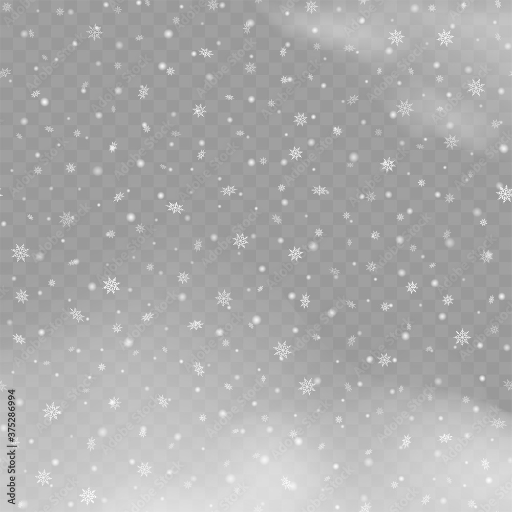 Christmas background with falling snowflakes on transparent background. Vector. Christmas background with falling snowflakes on transparent background. Vector.