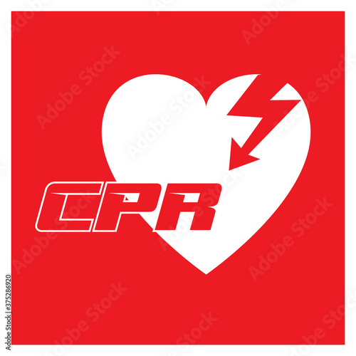 AED,automated external defibrillator / aed sign with heart and electricity symbol flat vector icon	
