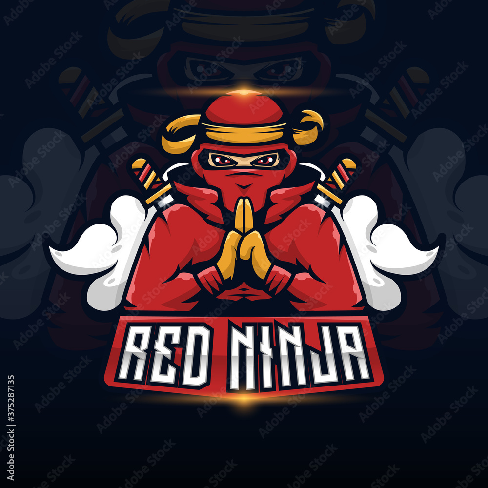 Ninja mascot logo esport. editable vector illustration template. for gaming or organization