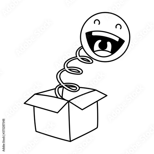 crazy emoji face in surprise box fools day line style icon