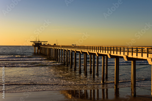 Scripps Pier at La Jolla sunset scene.