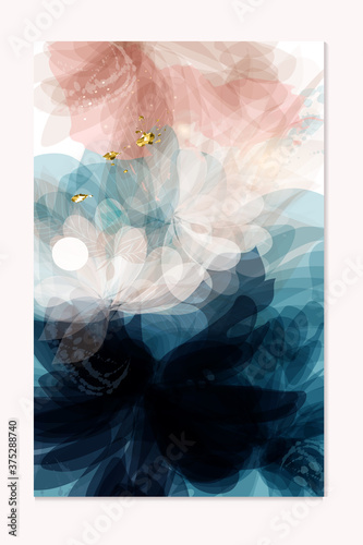 Abstract vector template in floral style deep blue and soft pink colors for w...