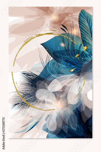 Brochure vector design, abstract templates in blue and pink colors with feath...