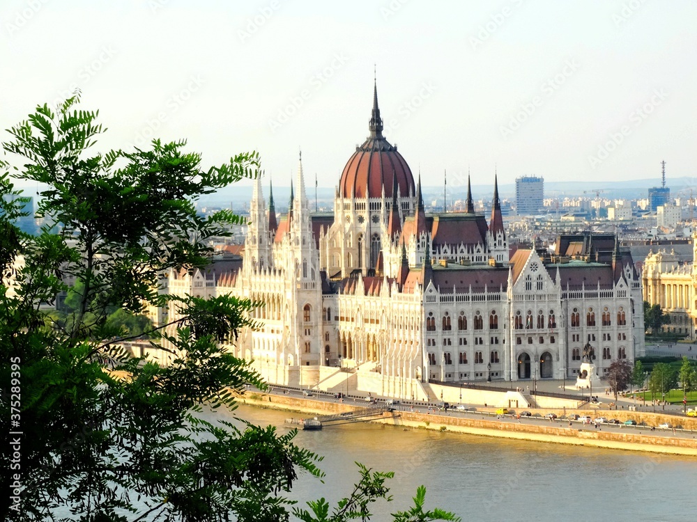 Hungarian Parliament Building besides Danbu River in Budapest in Hungary, a notable?landmark?and a popular travel destination in?Budapest. A neo-Gothic?style and the largest building in Hungary.