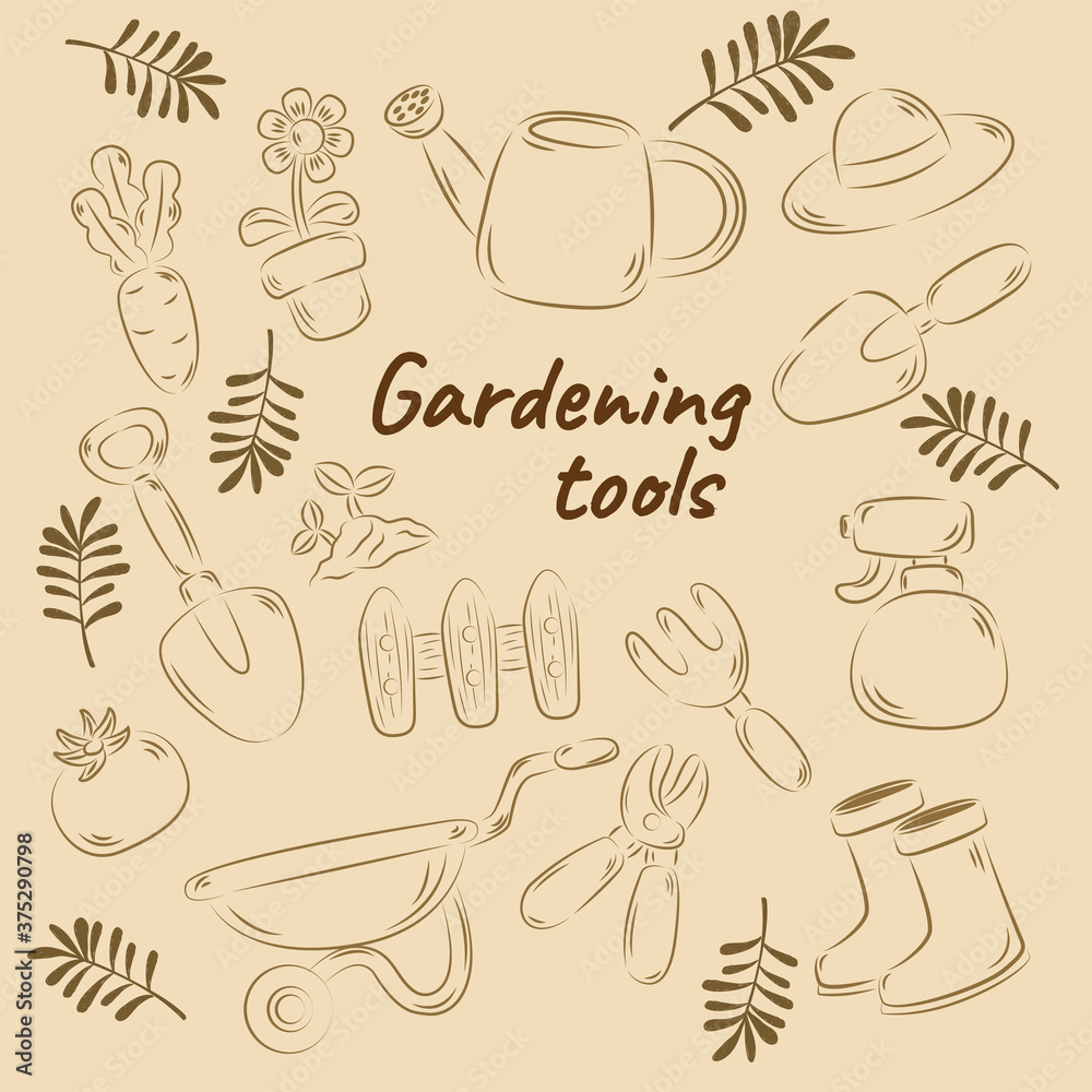  gardening tools garden vector illustration equipment icon background d