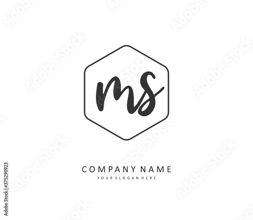 M S MS Initial letter handwriting and signature logo. A concept handwriting initial logo with template element.