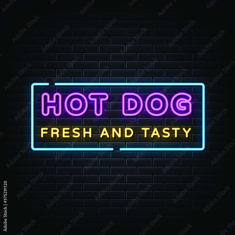 Hot dog neon sign vector. Design template neon sign Hot dog neon sign vector. Design template neon sign