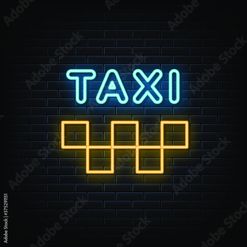 Taxi neon sign vector. Design template neon sign