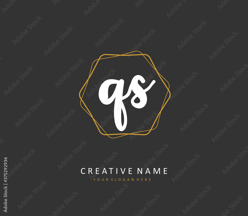 Q S QS Initial letter handwriting and signature logo. A concept handwriting initial logo with template element.