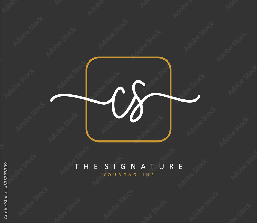C S CS Initial letter handwriting and signature logo. A concept handwriting initial logo with template element.