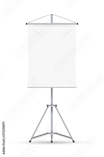 Flip chart. Isolated blank white board flipchart with empty paper sheet on tripod. Vector vertical flip chart frame. Education, business presentation, conference and seminar concept
