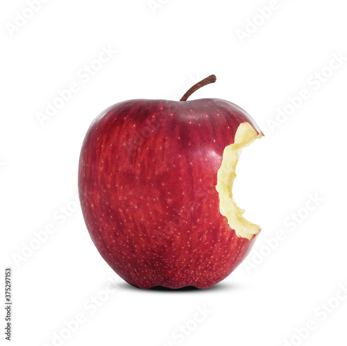 Red apple with missing a bite isolated on white background