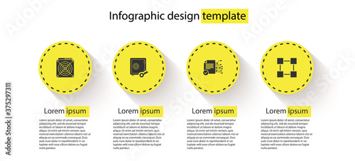 Set ASIC Miner, Proof of stake, Smart contract and Blockchain technology. Business infographic template. Vector.