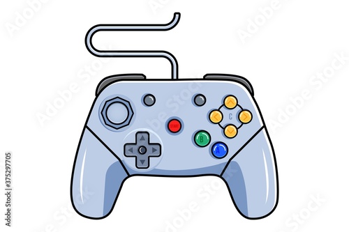 Game pad icon. Isolated gamepad device with wire and buttons. Vector game pad controller for computer or console video game play entertainment