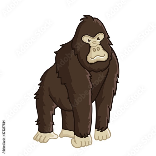 Gorilla icon. Isolated wild strong ape. Cute primate mammal cartoon character icon. Vector wildlife exotic gorilla monkey animal