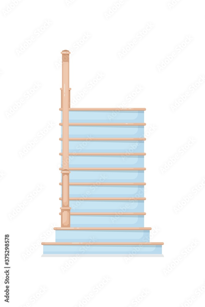 Home staircase. Isolated staircase perspective front view icon. Vector home interior wooden stair steps with railing design. Architecture and climb concept