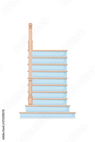 Home staircase. Isolated staircase perspective front view icon. Vector home interior wooden stair steps with railing design. Architecture and climb concept