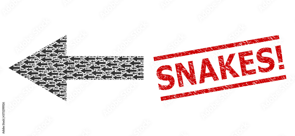 Vetor de Recursion collage arrow left and Snakes! textured seal. Vector ...