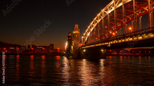 Bridge of Peter Great in Saint-Petersburg, Russia. Night view.