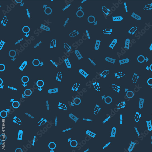 Set Silicone ball gag, Penis pump, Condom safe sex and Male gender symbol on seamless pattern. Vector.