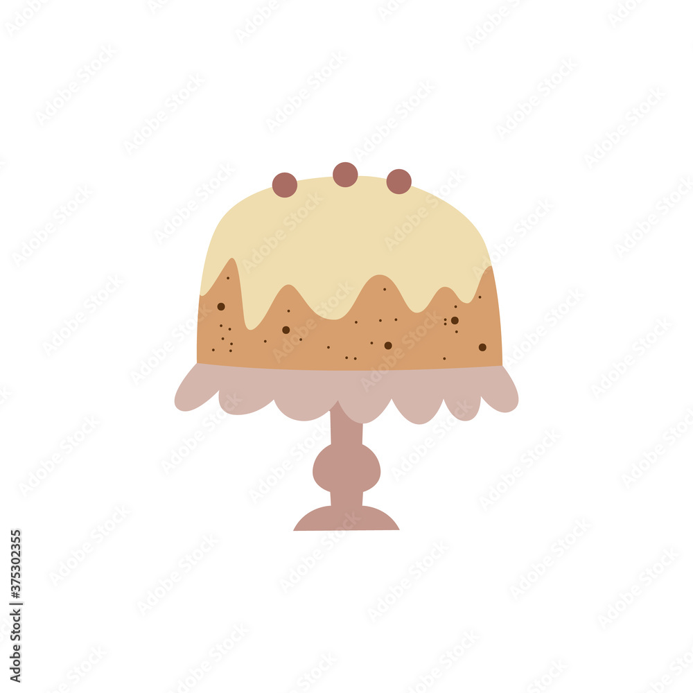 Cartoon cake on cute display stand - sweet dessert food with icing Cartoon cake on cute display stand - sweet dessert food with icing