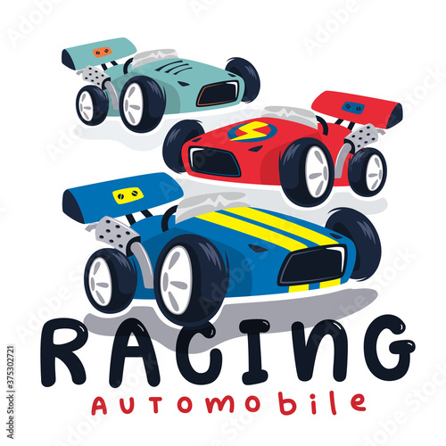 Race cars typography t-shirt graphic isolated on white background illustration vector.