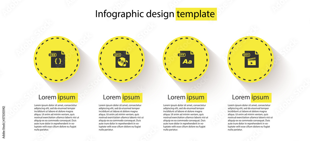 Set CSS file document, MP3, OTF and MOV. Business infographic template.  Vector. Stock Vector | Adobe Stock
