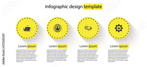 Set Cup tea with marijuana, Legalize, Shopping cart and Test tube. Business infographic template. Vector.