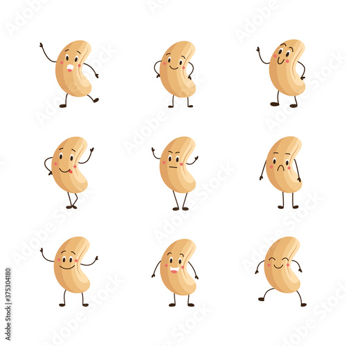 Cartoon peanut with facial expressions - isolated set of little nut