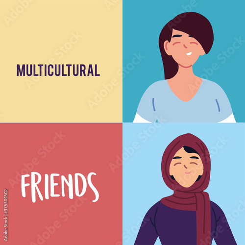 latin and muslim cartoons vector design