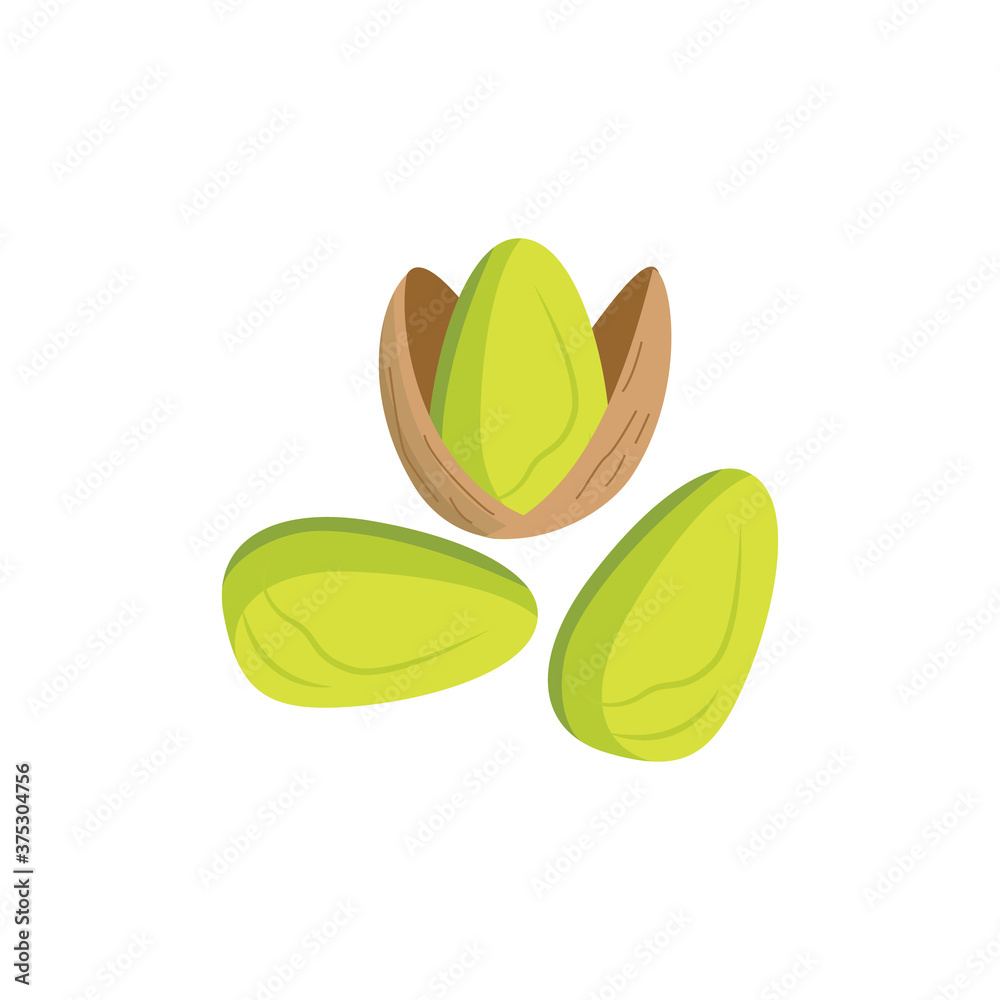 Peeled and in shell pistachios nuts flat vector illustration isolated on white. Peeled and in shell pistachios nuts flat vector illustration isolated on white.